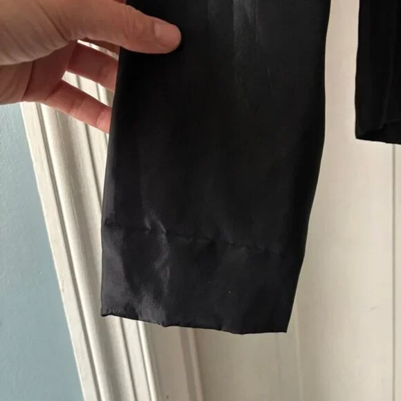 Jessica McClintock Vintage Black Satin Faux Fur Blazer Jacket Zip Up Size S / M - Picture 5 of 11